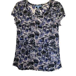 Simply Vera Purple Pink Black Lined Top Size Medium Short Sleeve Stretch